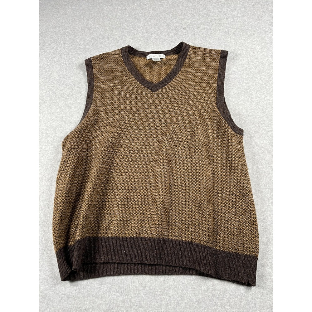 Geoffrey Beene V-Neck Sweater Vest M Brown Dark Academia Preppy Old Money